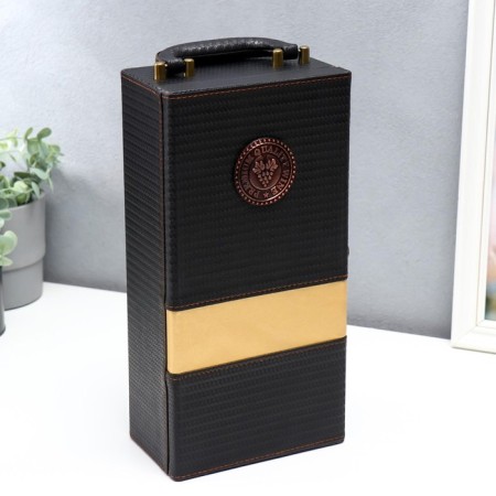 Casket wood, leatherette to the bottle "premium" 3 dark-brown items 35x11x17.5 cm-1