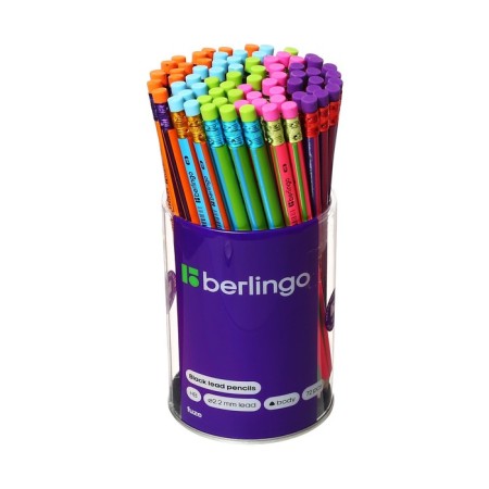 Black -granographic pencil Berlingo "Fuze", HB, three -sided, sharpened, with an eraser, assorted-5