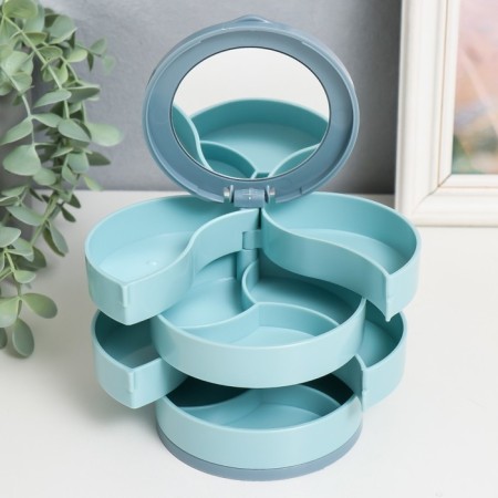 Plastic decoration box, mirror "round. Four levels" Blue 10x10x10 cm-2