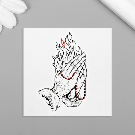 Black-red tattoo on the body "Flame in the hands" 6x6 cm