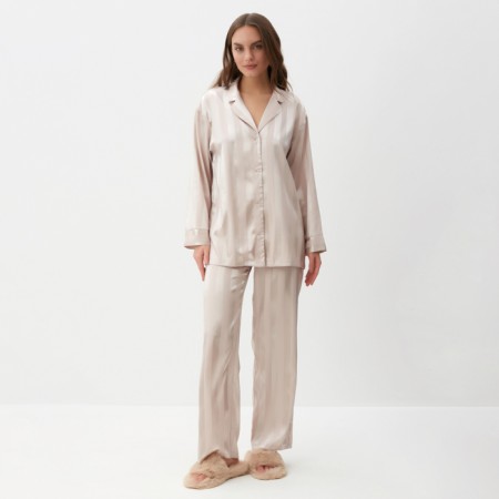 Female set (shirt, trousers) KAFTAN SILK "strip" R.48-50, cream