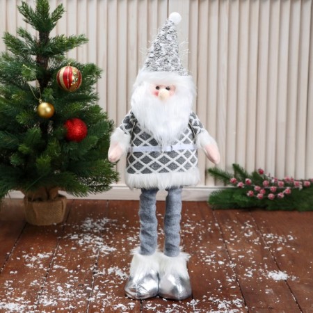 Soft toy "Santa Claus in a suit with a strap, long legs" stands, white-gray