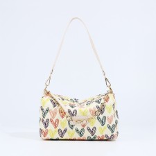 Cross-Body bag with zipper, beige color/multi-colored