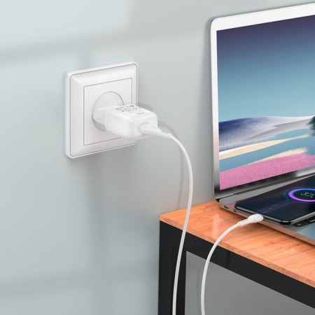 Network charger Hoco C96a, 1 USB, 2.1 A, Micro USB -USB, 1 m, white cable-1