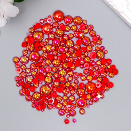 Decor for creativity plastic "Half of beads. Red mother-of-pearl" d = 3-10 mm, set 10 grams
