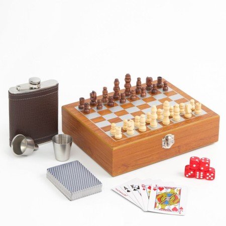 Set 6 in 1: Flaw 8 OZ, glass, funnel, cubes 5 pcs, cards, chess, 18 x 24 cm, mix-4
