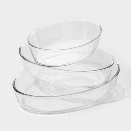 A set of oval baking forms, 3 subjects: 1.5 l, 2 l, 3 l, heat -resistant glass