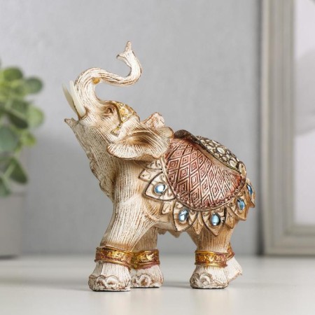 Souvenir Polystone "Elephant in Beige Popone with sapphires" MIX 13.5x11.5x6.5 cm-4