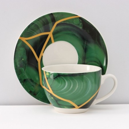 Service Porcelain Tea shade "Malachite box", 12 items: 6 cups 250 ml, 6 saucer d = 15 cm, green color-3