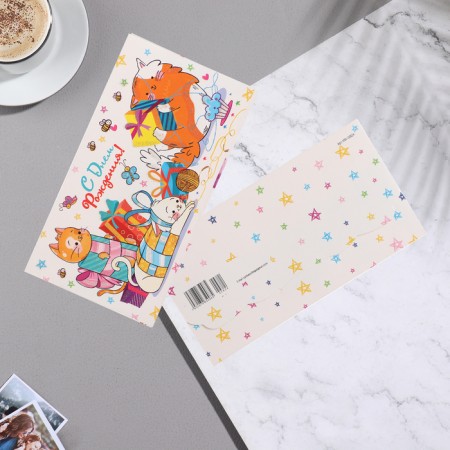 Money envelope "Happy Birthday!" Red cats,-1