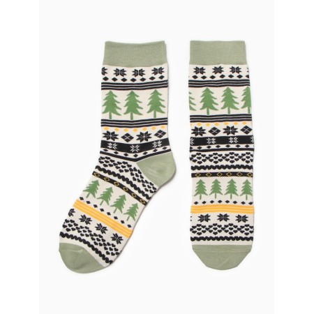 Male socks "Christmas trees and snowflakes", green color, rr 39-44
