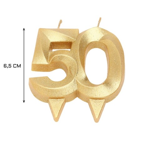Candle for cake jubilee "line", number 50, gold shine, 8cm-2