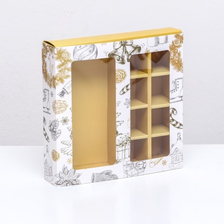 New Year. Box for 8 sweets and chocolate, 17.7x17.7x3.8 cm, confectionery packaging-5
