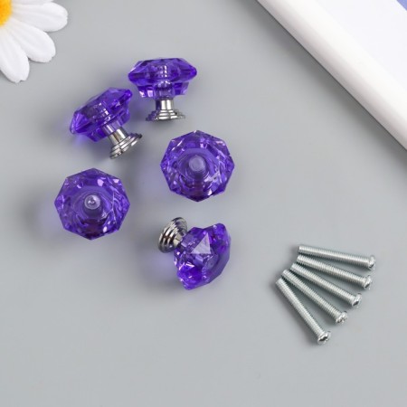 Handle for the casket Metal "Violet Crystal" silver 2.6x2.6x2.4 cm-3