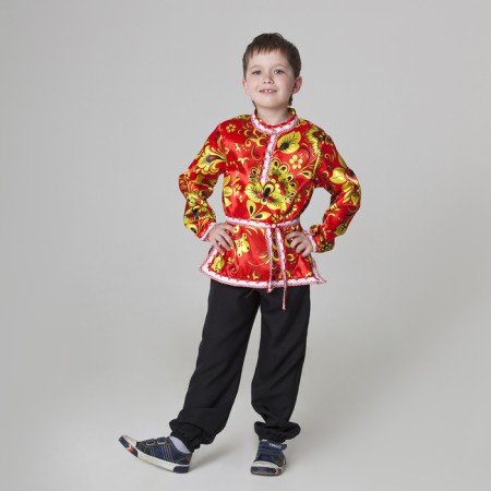 Carnival Russian shirt "Khokhloma", Atlas, p. 32, height 122-128 cm, red color