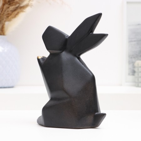Piggy bank "Hare Origami" black with gold, 18 x13x10cm-2