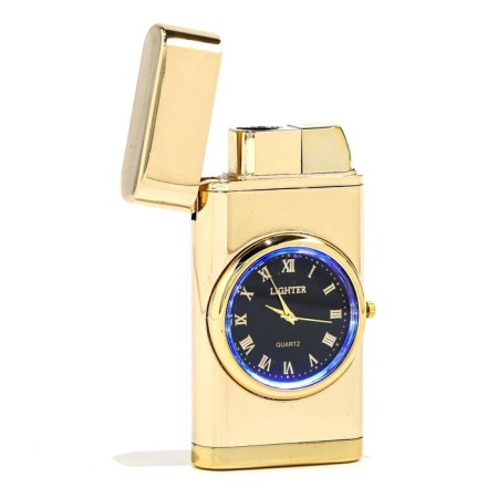 Gas lighter "style", piezo, with a clock, with backlight, gold-4