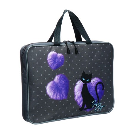 Folder with handles Textile A4, 370 x 280 x 60 mm, Stavia "Black cat" lilac-1