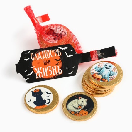 Halloween: Chocolate coins in the bag "Sweetness or life"