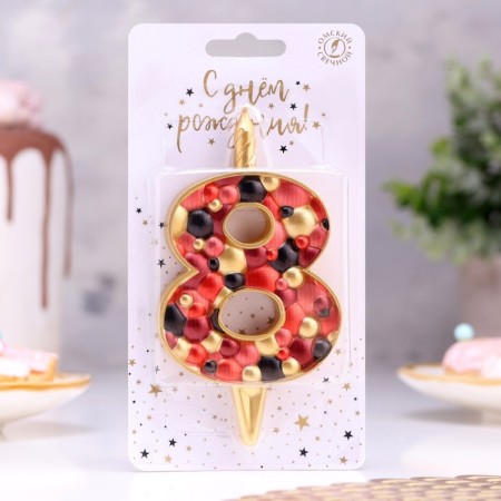 Candle for the cake "Bubbles", the number "8", 10 cm, gold-1