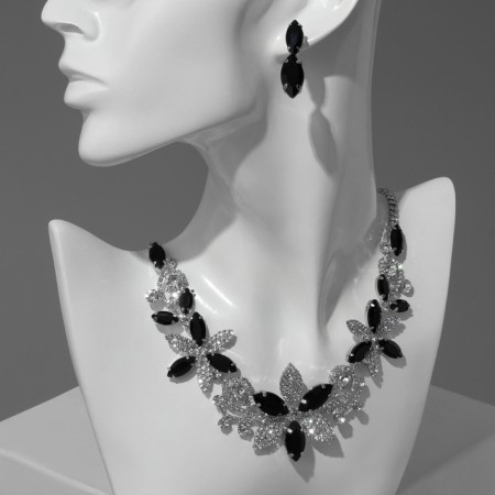Set 2 objects: earrings, necklace “flowering” royal, white-gray color in silver-2