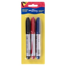 A set of permanent markers, 3 colors: blue, red, black, a round of 4 mm round, blister