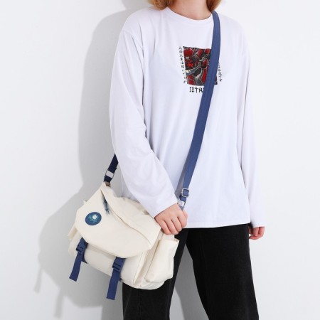 Youth bag with zipper, milk/blue color-7