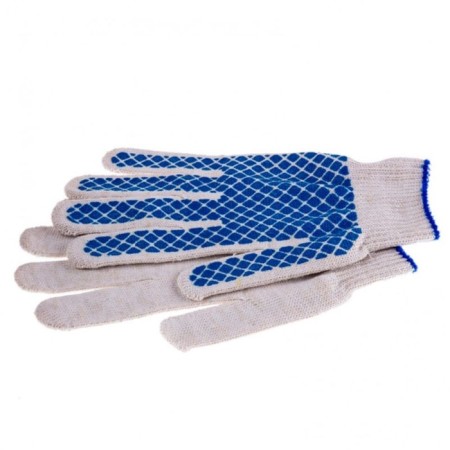 Workers, knitted gloves, with PVC dots, knitting class 10-2