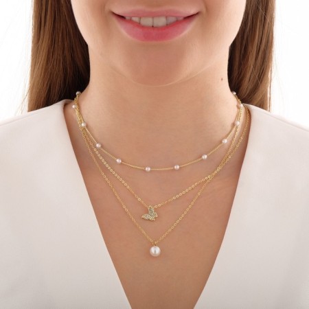 Piece "Butterfly" with beads, multi -tier, white color in gold, d = 8, 50 cm-3