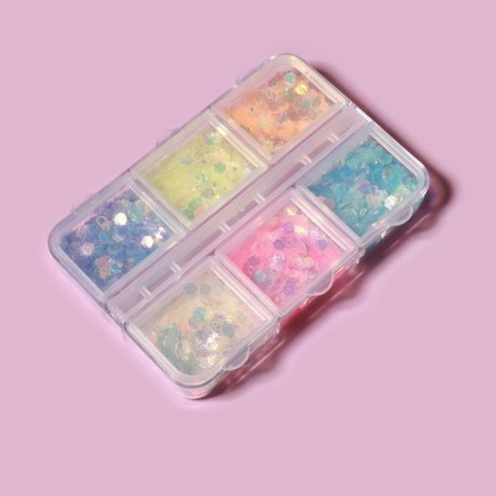 Sequins for decor, 6 cells, different -sized, glow in the dark, multi -colored-4
