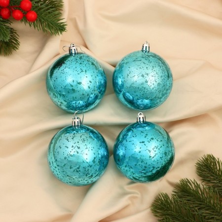 Set of balls plastic D-8 cm, 4 pcs "vintage" blue