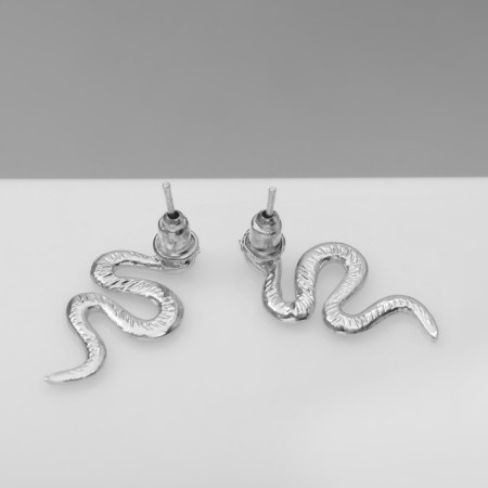 Earrings Metal "Snake" Uroboros Mini, Color Silver-1