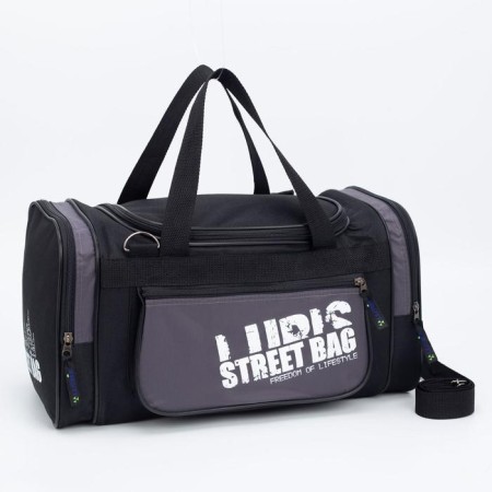 Road bag on lightning, 3 outer pockets, long belt, black/gray color
