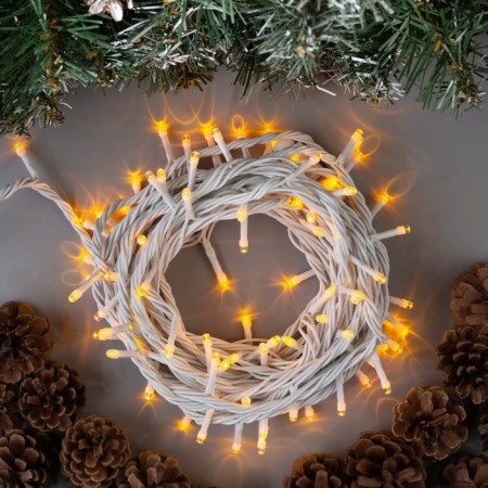 Garland “thread” 10 m, IP44, UMS, white thread, 100 led, yellow glow, 220 V
