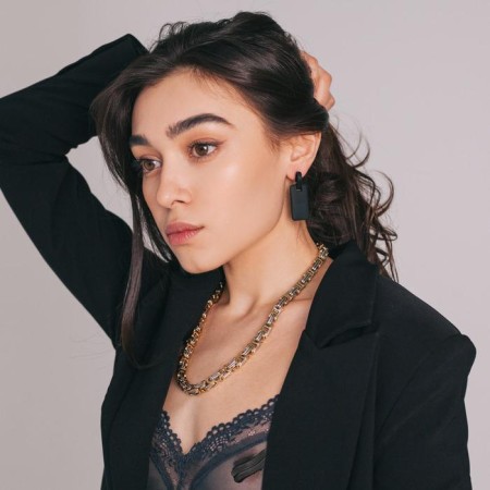 Earrings metal "rectangle" plate, black color-2