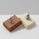 Earrings plastic "cookies" with eyes, white-brown color in silver