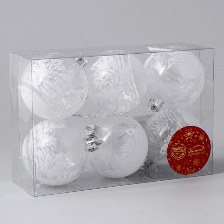 Set of balls plastic D-6 cm, 6 pcs "frost" winter forest, white-1