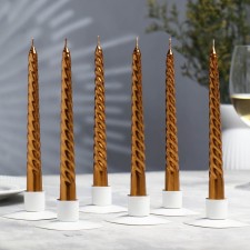 A set of candles of twisted, 1.9x 20 cm, 6 pieces, coffee-gold metallic