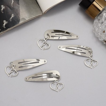 Invisibility for hair "Ophelia" (set of 4 pcs) hearts, 4.5 cm, silver-1
