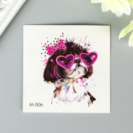 Tattoo on the body color "dog in glasses heart" 6x6 cm