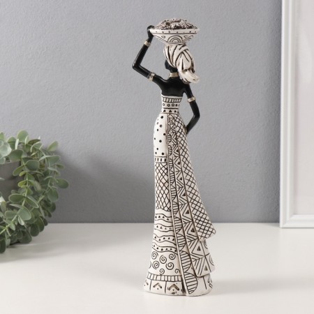 Polystone souvenir "African with a plate on her head" White with black 10.5x6.5x33 cm-2