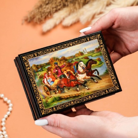 Casket "Troika in the Field", 10 × 14 cm, lacquer miniature-2