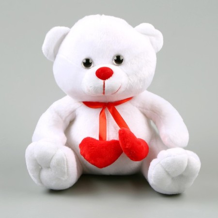 Soft toy "Bear", with hearts, 21 cm, white color