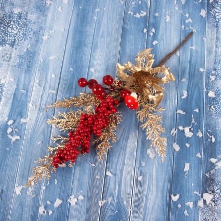 Decor "New Year's grace" berries, 30x10 cm, red-gold-2