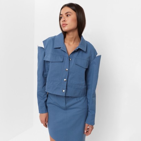 Women's shirt shortened with cuts Mist: Denim R.48, Blue