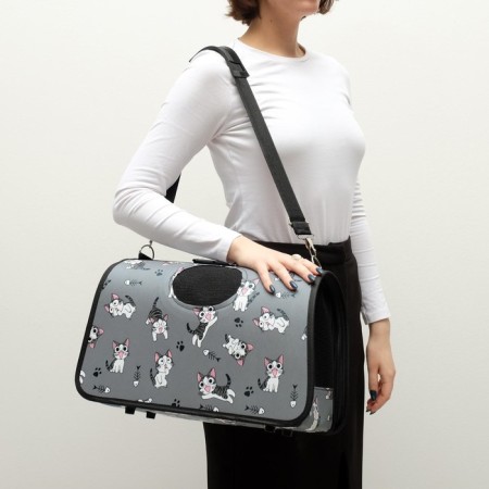 Bag - Animal Carrying "Playing Catets", gray, size L, 53 x 21 x 29 cm-7