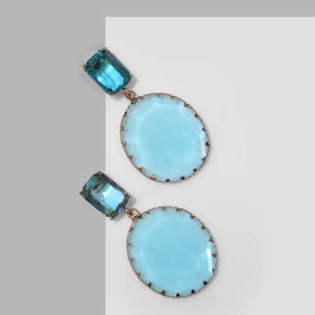 Earrings with rhinestones "Cleo" circles, blue color in gold-1