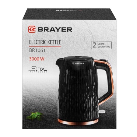 Electric kettle Brayer 1061br, plastic, 1.7 l, 3000 watts, black-11