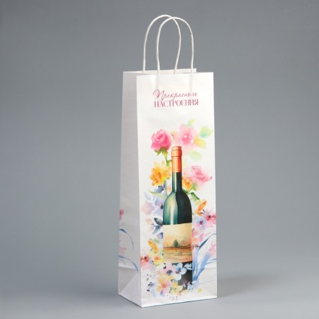 Gift package for a bottle, packaging, "great mood", white craft, 13 x 36 x 10-2