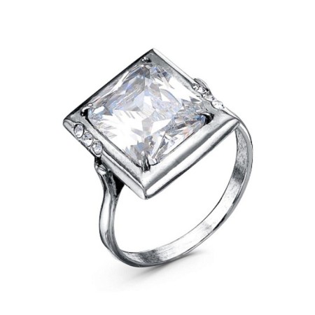Ring "Square" Diva, silvering with oxidation, 17.5 size